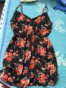 Black Floral Print Mini Dress
