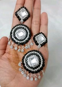 Statement Earrings - Black &amp; Crystal Dangles