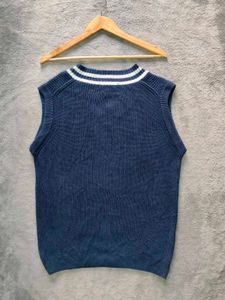 Blue V-Neck Striped Sleeveless Sweater Vest