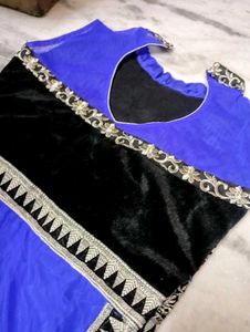 Elegant Embroidered Black &amp; Blue Saree