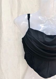 Chic Ruched Black Corset Top