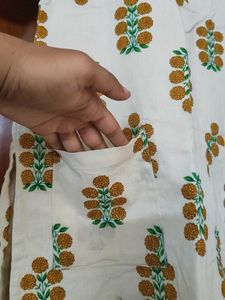 Cream Kurta with Block Print