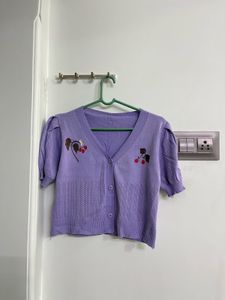 Cute Korean Lavender Cropped Cardigan