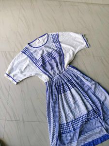 Blue &amp; White Printed Midi Dress