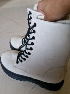 Chunky White Lace-Up Boots