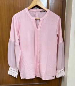 Pink Park Avenue Blouse with Lace Sleeves