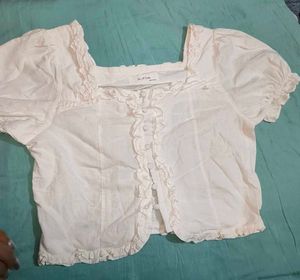 Vintage White Ruffle Button-Up Top