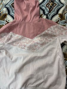 Pink Hooded Sweatshirt with Floral Detail