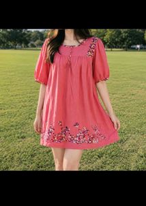 Chic Pink Embroidered Mini Dress