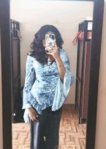 Boho Ruffle Mesh Butterfly Print Top
