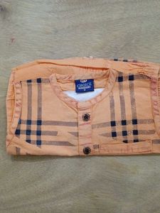 Cute Orange Checkered Shirt &amp; Shorts Set