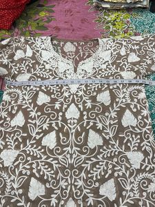 Sheer Embroidered Net Kurti (Lucknowi/Chikankari)