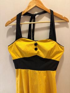 Yellow &amp; Black Mini Halter Dress
