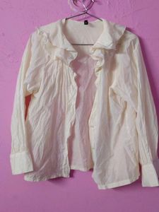 Transparent Cream Ruffled Button-Up Shirt