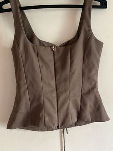 Brown Lace-Up Corset Top