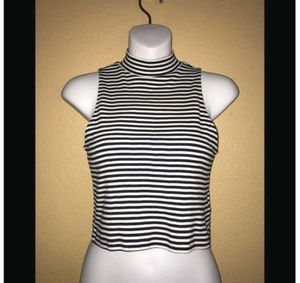H&amp;M Striped Mock High Neck Crop Top