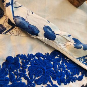 Silk And Cotton Embroidered Kurti