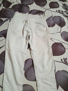 Cream High-Waist Pants