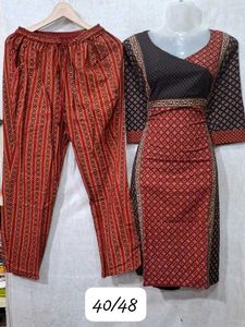 Ajrakh Cotton Kurti And Pant Set