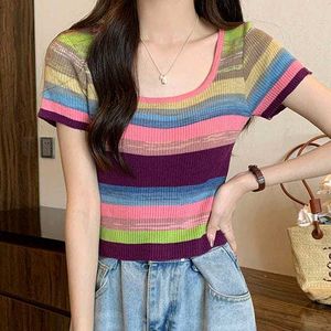 Striped Short Sleeve Knit Top