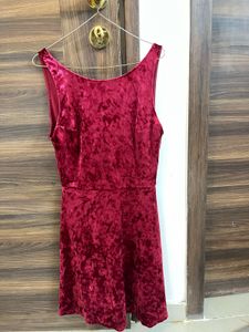 H&amp;M divided burgundy velvet skater party dress