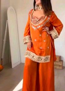 Stunning Orange Kurta Set with Mirror Work