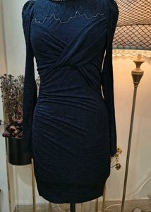 Elegant Navy Ruched Midi Dress