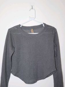 Grey Waffle Knit Cropped Top
