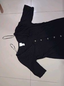Black Button-Front Midi Dress
