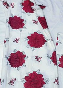 White Kurta Set with Red Floral Print