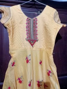 Yellow Embroidery Real Mirrors Work Anarkali Gown