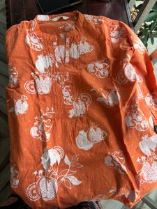 Orange Printed Cotton Short kurta M size