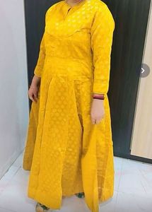 Vishudh Women Mustard Self Design Kurta nd Trouser