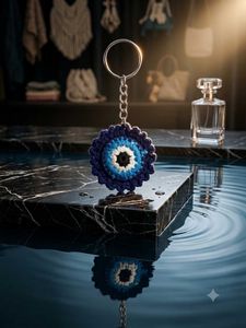 Crocheted Evil Eye Keychain