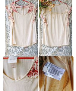 Embroidered V-Neck Flutter Sleeve Top
