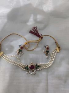 Elegant Pearl & Ruby Necklace Set