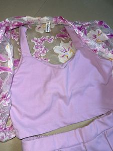 3-Piece Lavender Floral Organza Co-ord Set