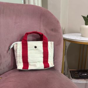 Cream &amp; Red Canvas Mini Tote Bag