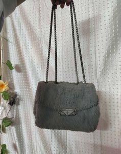 Fuzzy Grey Chain Bag