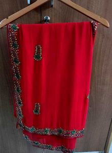 Red Embroidered saree