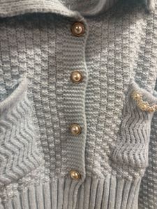 Light Blue Knit Cardigan with Pearls