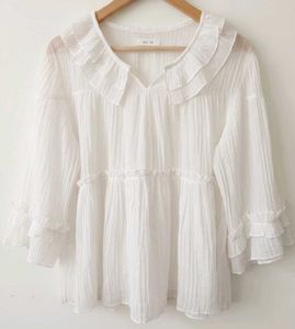 White Ruffled Collar Blouse