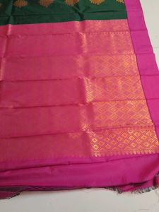 Dark Green Pink Silk Saree...