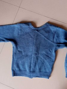 Blue Textured Cropped Sweater