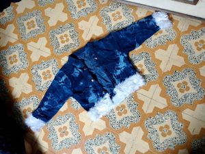 Blue Tie-Dye Jacket with Fur Trim