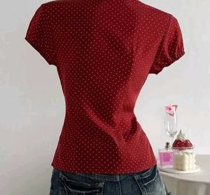 Retro Cherry Dot Button-Up Top