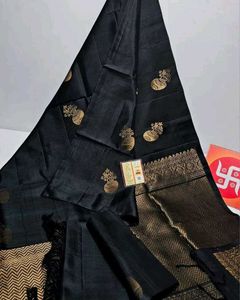 Elegant Black Banarasi Saree with Gold Embellishme