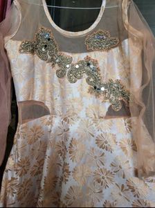 Elegant Peach Gown with Floral Embroidery