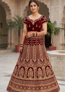 Maroon Velvet Lehenga