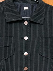 Vintage Pinstriped Button-Down Midi Dress